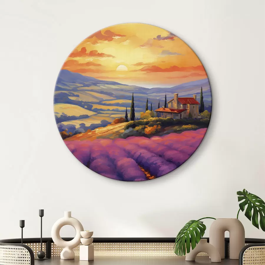 Glezna Saulriets Toskānā, lavandas lauki, skaisti ainavas, akvareļi r40942