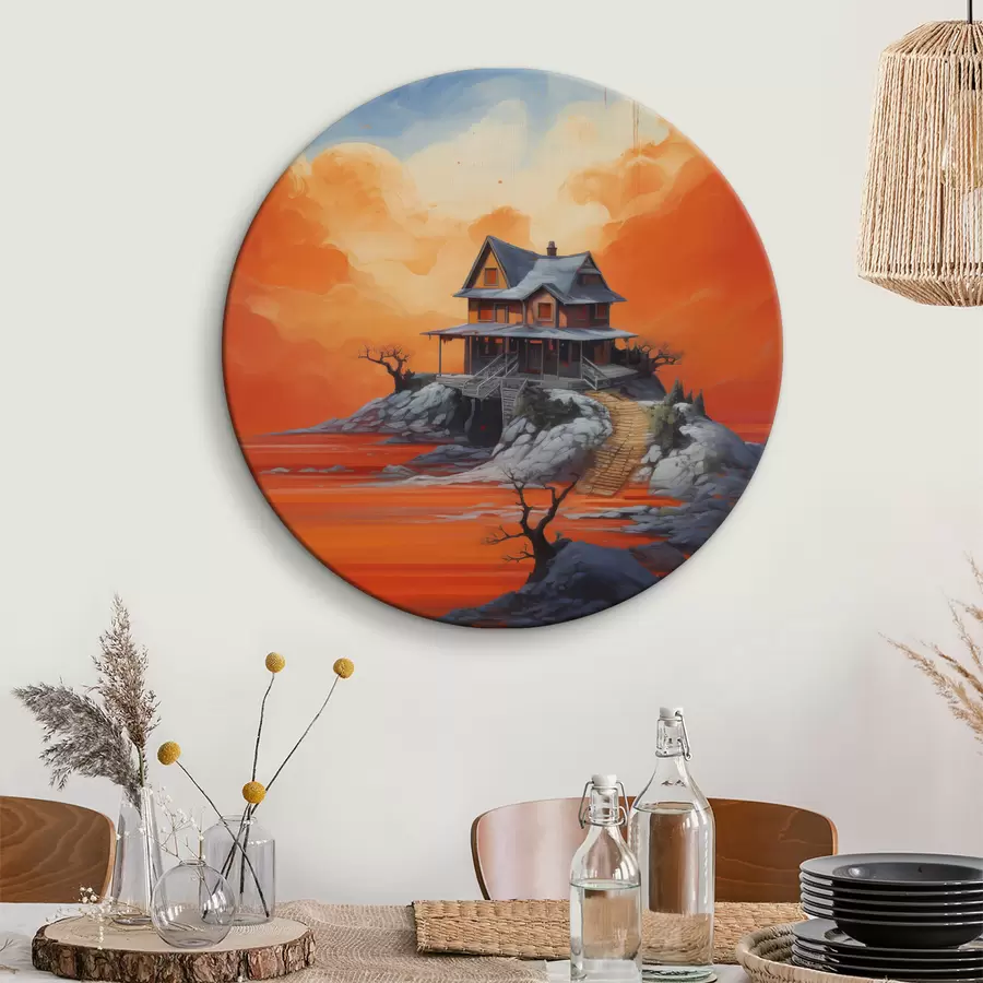 Glezna Māja zem mēness, futūristiskā māksla, šķidrs, waercolor r40945