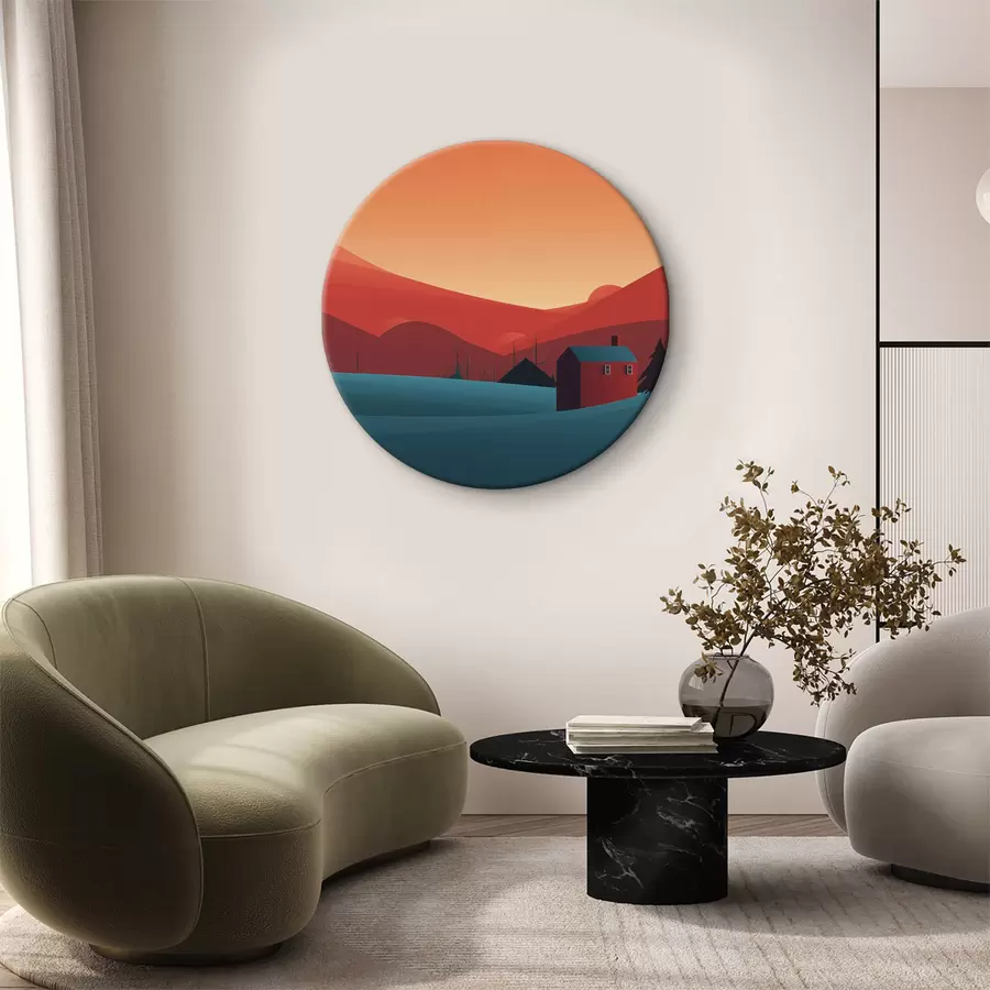 Glezna Minimālisma ainava ar māju un mežu r40952