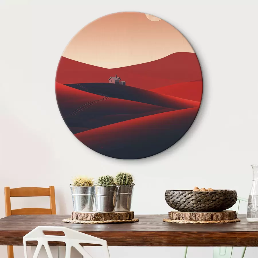 Glezna Minimālisma tuksneša ainava ar māju un mēnesi r40953