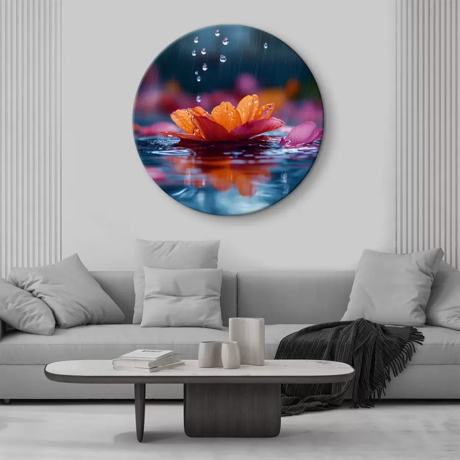 Glezna Ūdens lilija ar lietus pilieniem r40977