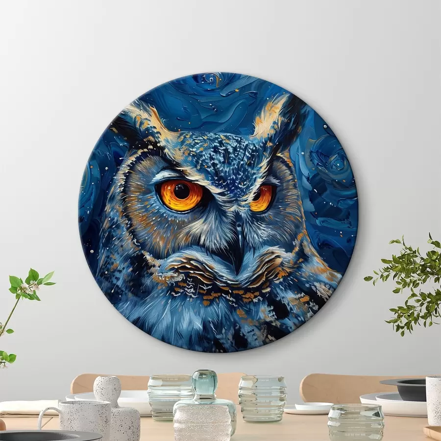 Glezna Pūces nakts skatiens pret debesīm Van Goga stilā r40982