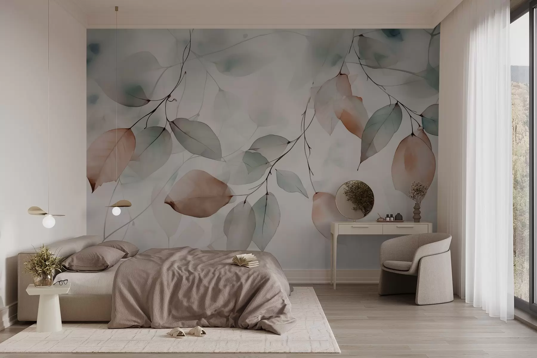 Fototapetes Abstraktie zari ar lapām akvareļu stilā w02718