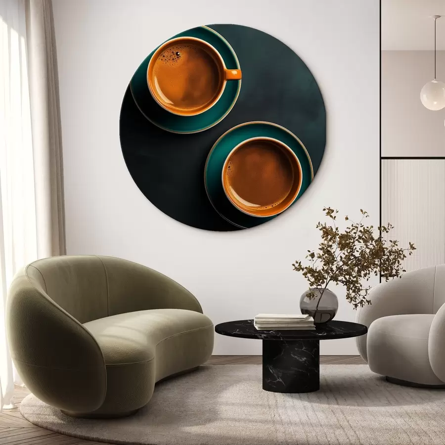 Glezna Divas kafijas tasītes uz tumša fona r42190