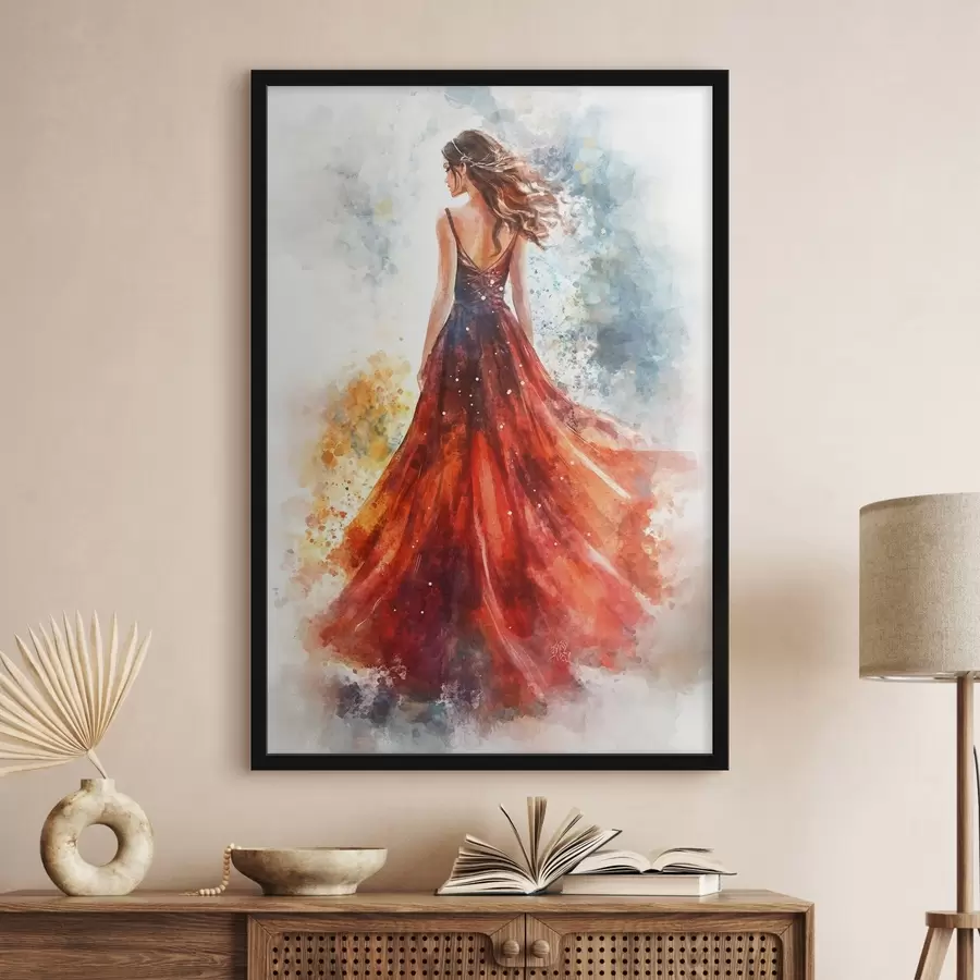 Fototapetes Meitene sarkanā kleitā f42193