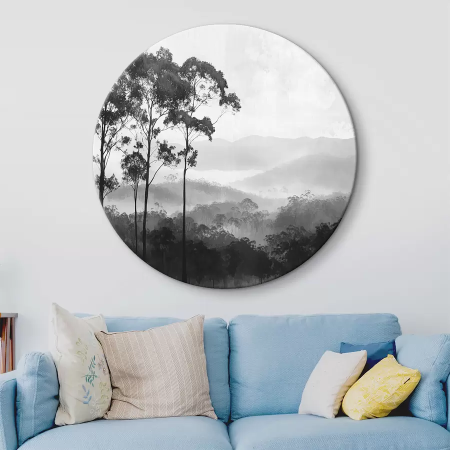 Glezna Mistisks mežs pelēkos toņos, dabas ainava, koki r42373