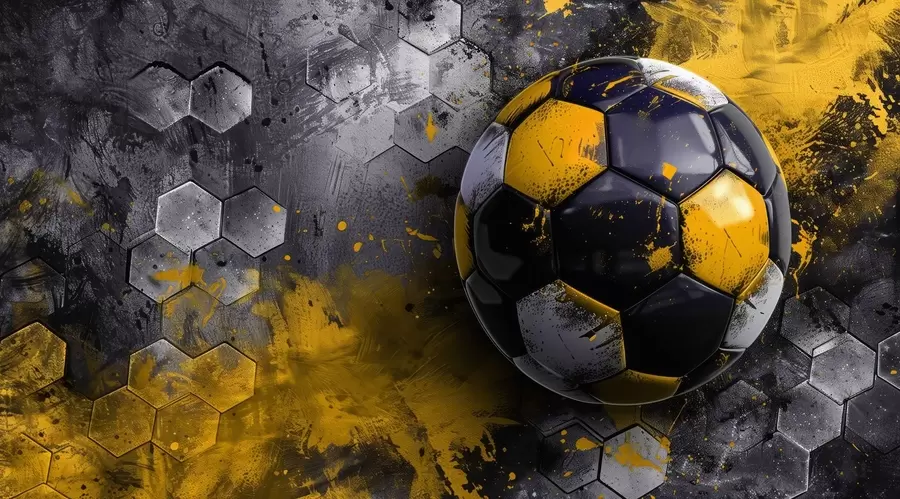 Fototapetes Futbola bumba uz fona ar dzelteniem krāsas traipiem uz bišu stropiem w08616