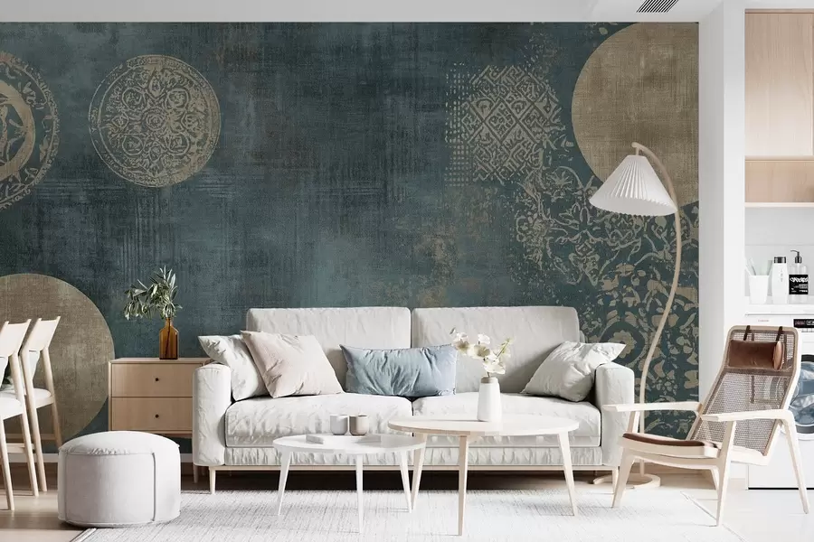 Fototapetes Dzelteni apļi uz tumša, novecojuša fona w08628