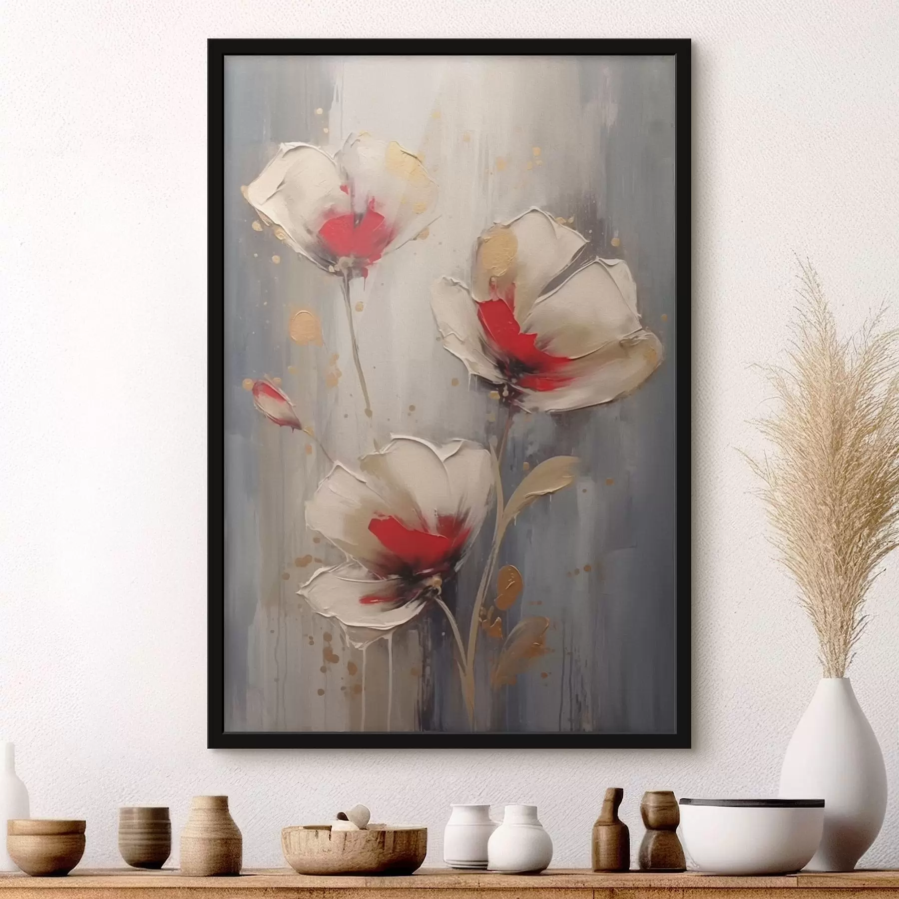 Fototapetes Balti un sarkani ziedi f42345