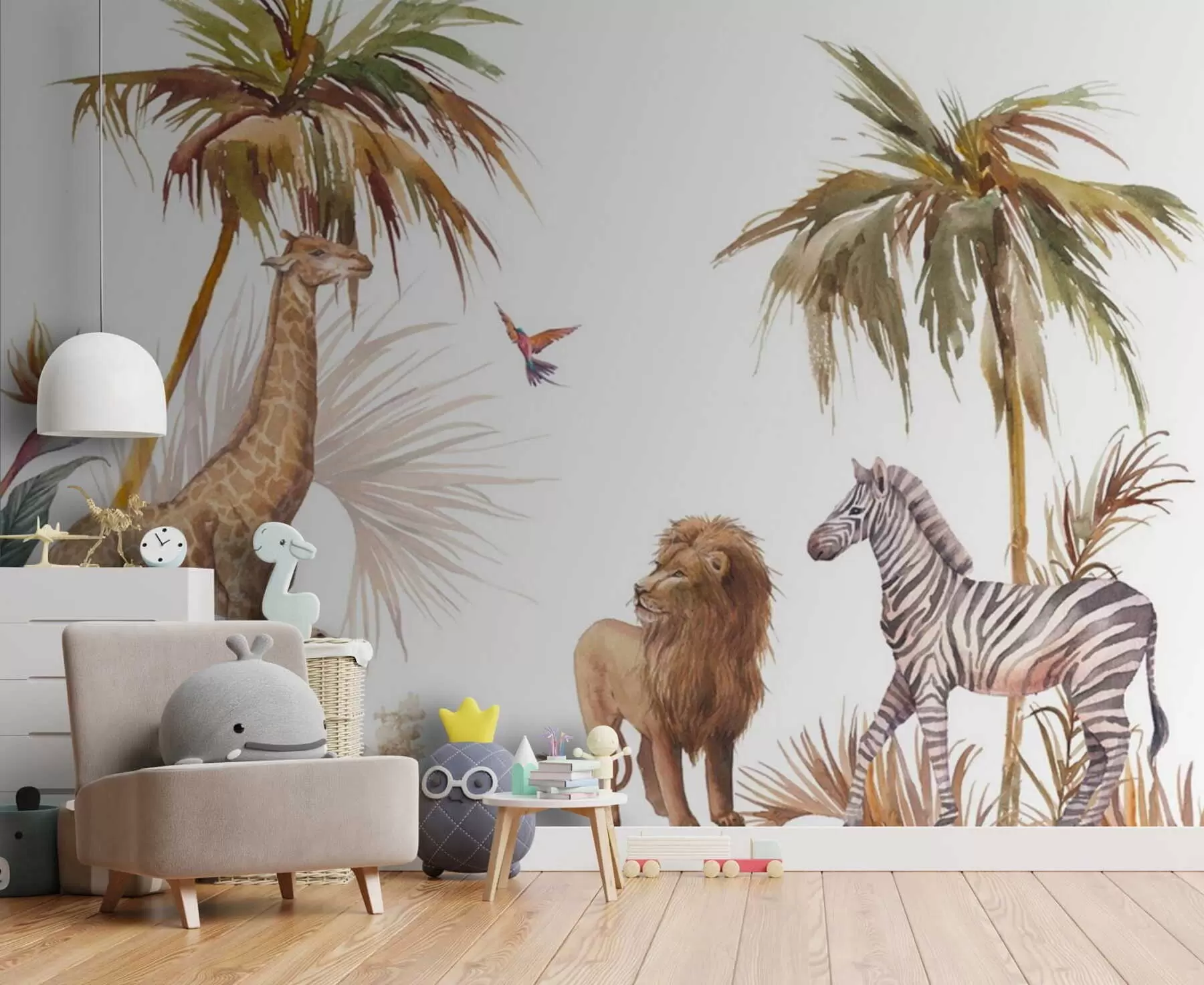 Fototapetes Savvaļas dzīvnieki zem tropu palmām u51895