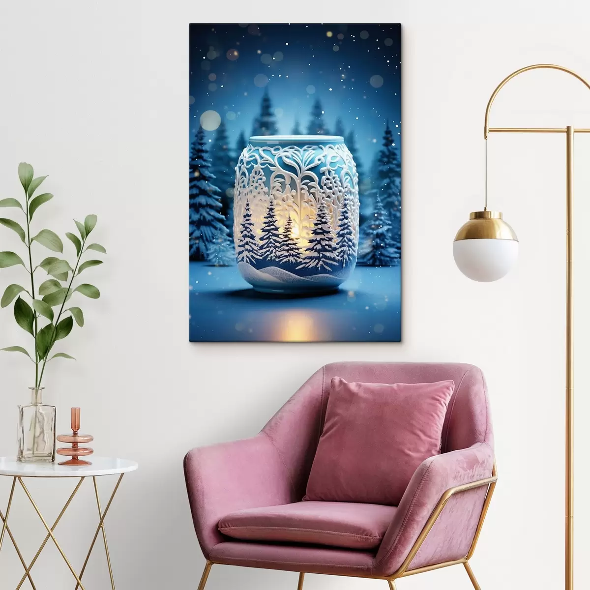 Glezna Svece uz ziemas ainavas fona s42380