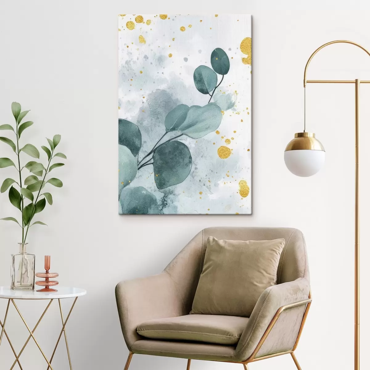 Glezna Eikalipta zars uz maiga akvareļa fona s42389