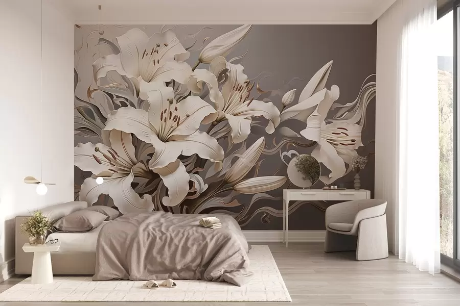 Fototapetes Izsmalcinātas baltas lilijas pasteļtoņos w08633v1
