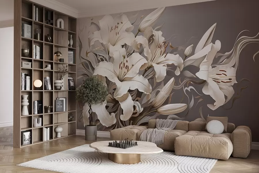 Fototapetes Izsmalcinātas baltas lilijas pasteļtoņos w08633v1