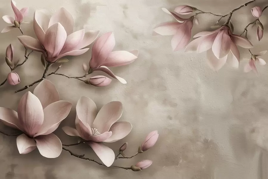 Fototapetes Delikātas rozā magnolijas uz betona sienas sēpijas toņos w08636v2