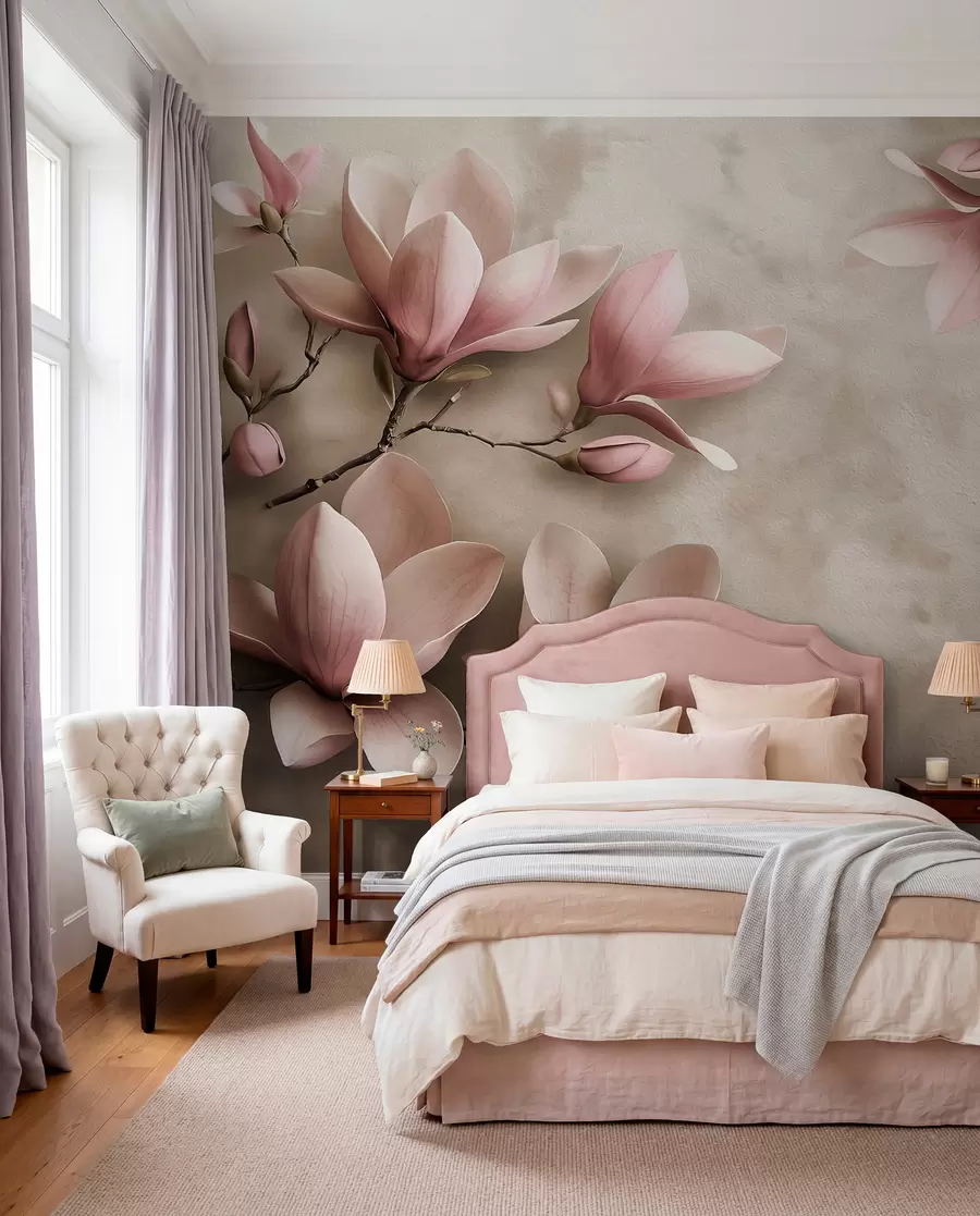 Fototapetes Magnolija pelēkbrūnā fonā w08636v2