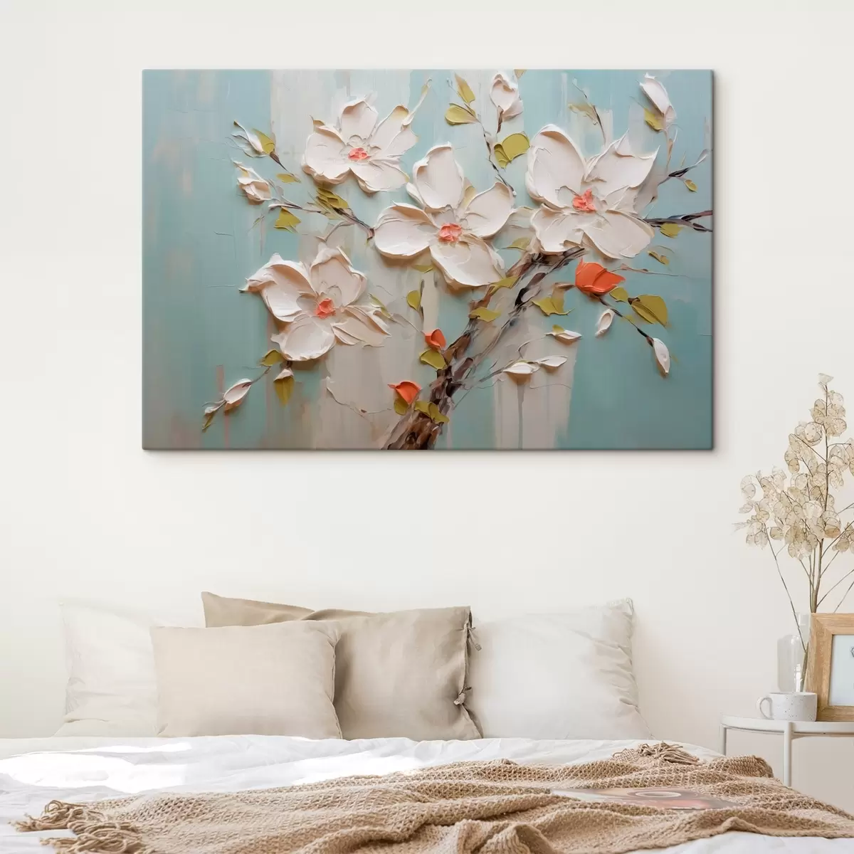 Glezna Baltu ziedu imitācijas krāsu triepieni s42417