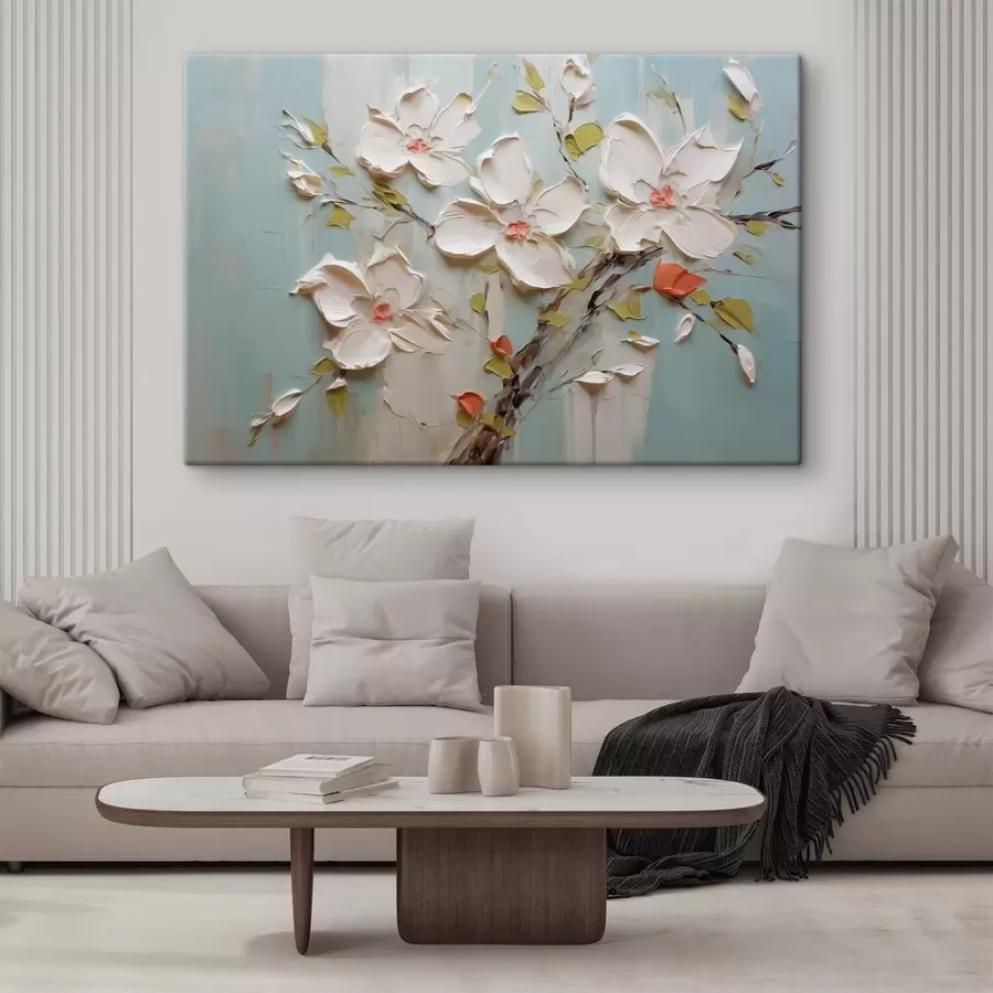 Glezna Baltu ziedu imitācijas krāsu triepieni s42417