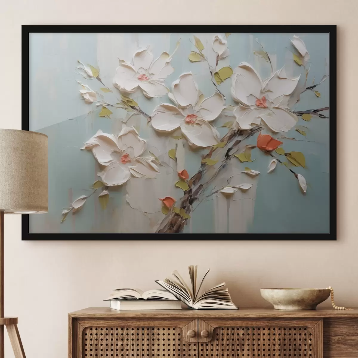 Plakāts Baltu ziedu imitācijas krāsu triepieni f42417