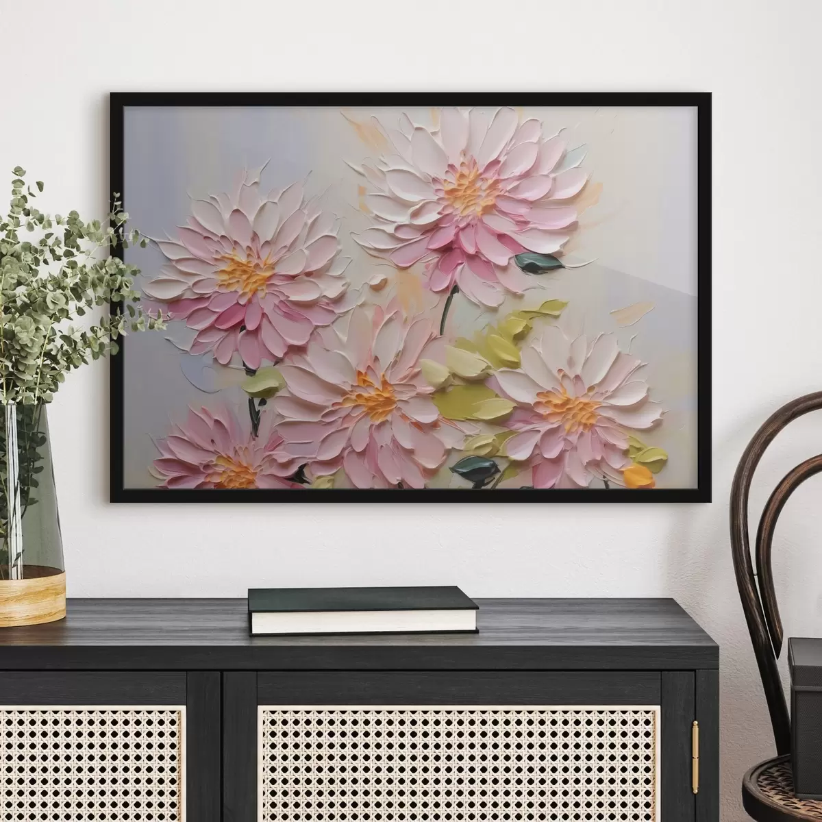 Plakāts Gleznas triepienu imitācija ar krizantēmām f42423