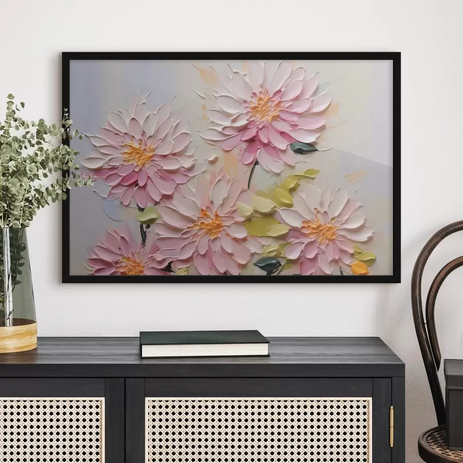 Glezna Gleznas triepienu imitācija ar krizantēmām f42423