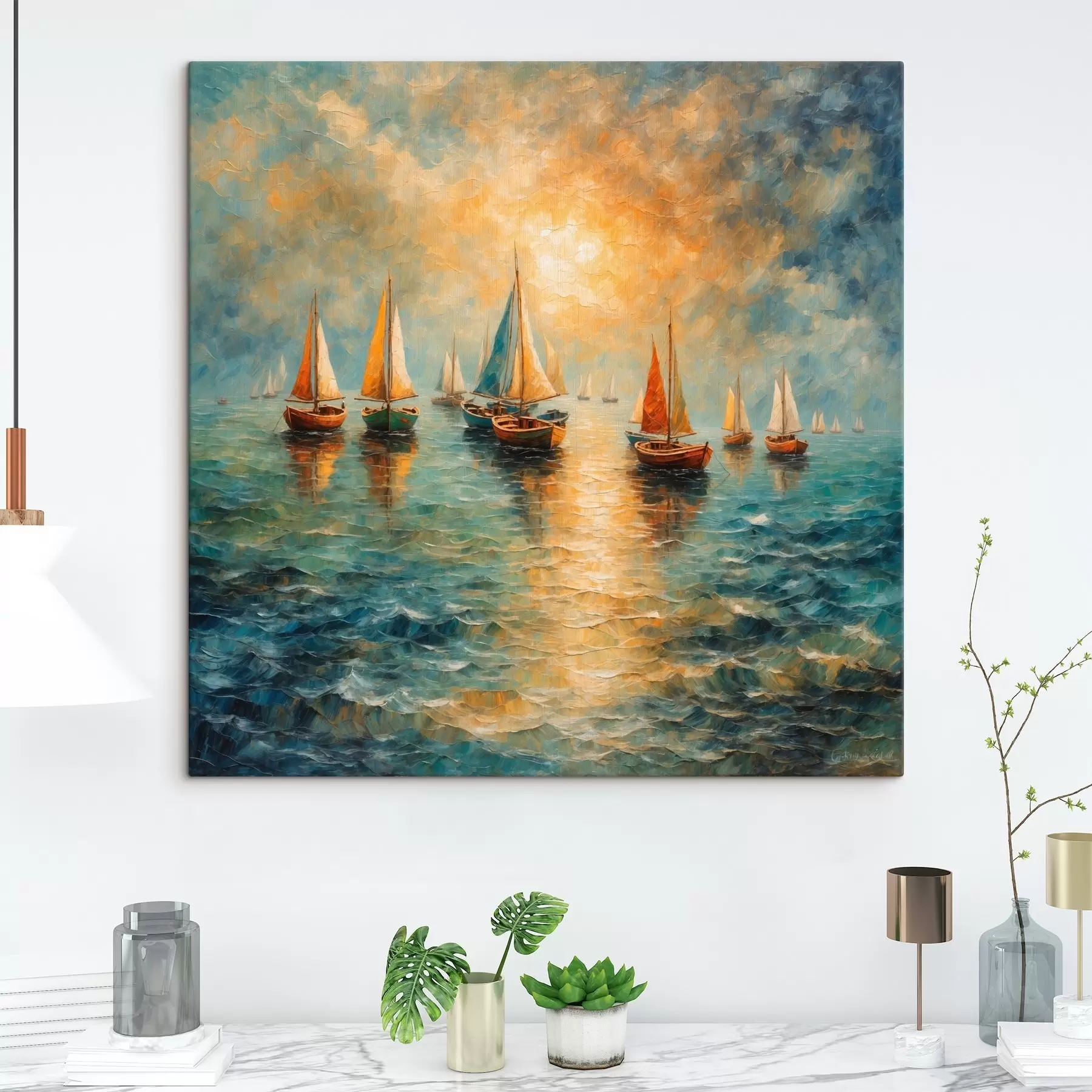 Fototapetes Kuģi kuģo saulrieta virzienā s42251