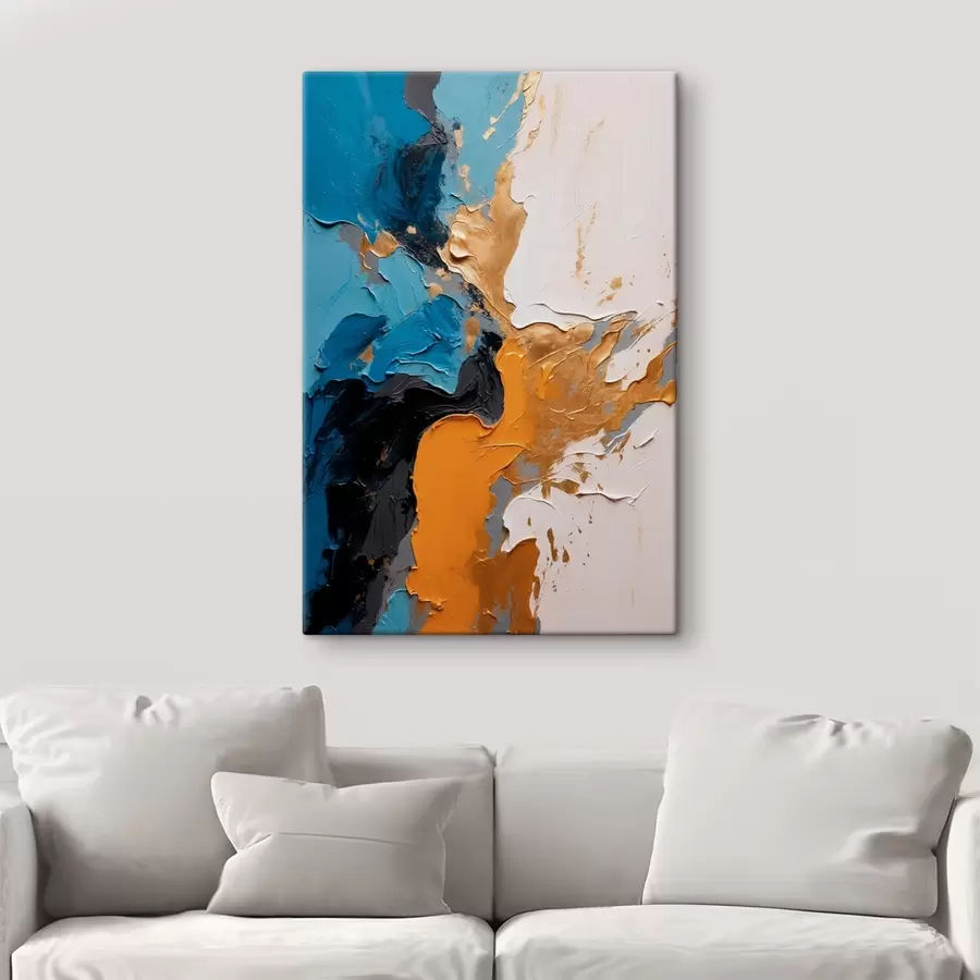 Glezna Abstraktā glezniecība ar zilu, baltu un dzeltenu krāsu s42254