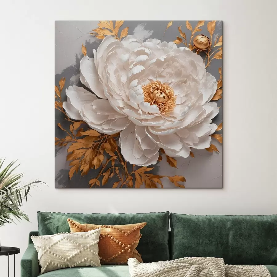 Glezna Balta peonija uz pelēka fona s42260