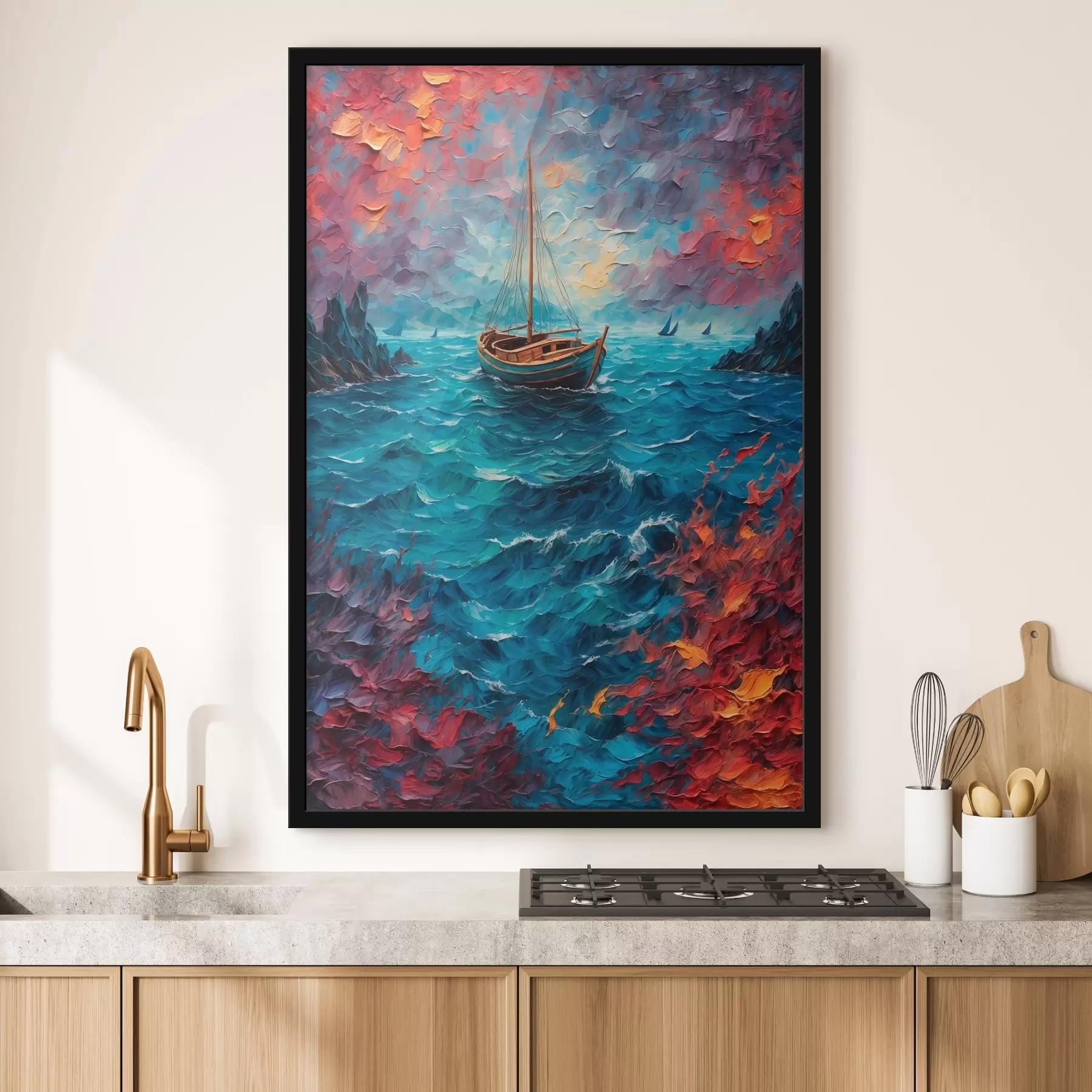 Glezna Kuģis kuģo pa plosošo jūru f42250