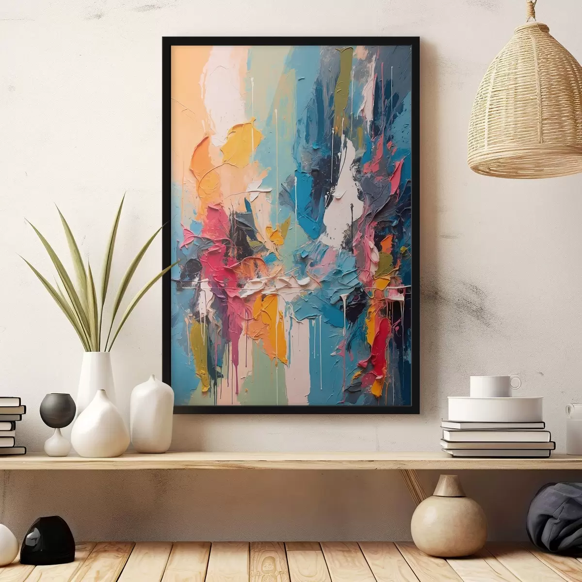 Plakāts Abstraktā daudzkrāsaina glezna eļļas gleznošanas stilā f42256