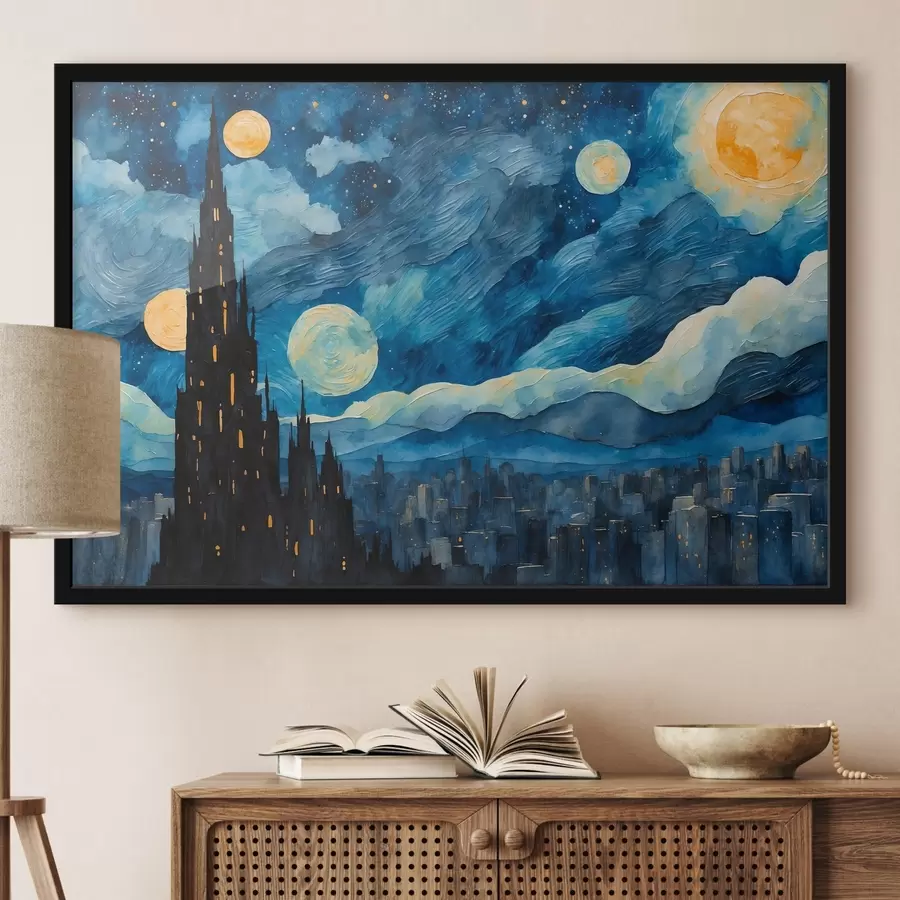 Fototapetes Nakts pilsēta eļļas glezna stilā f42268