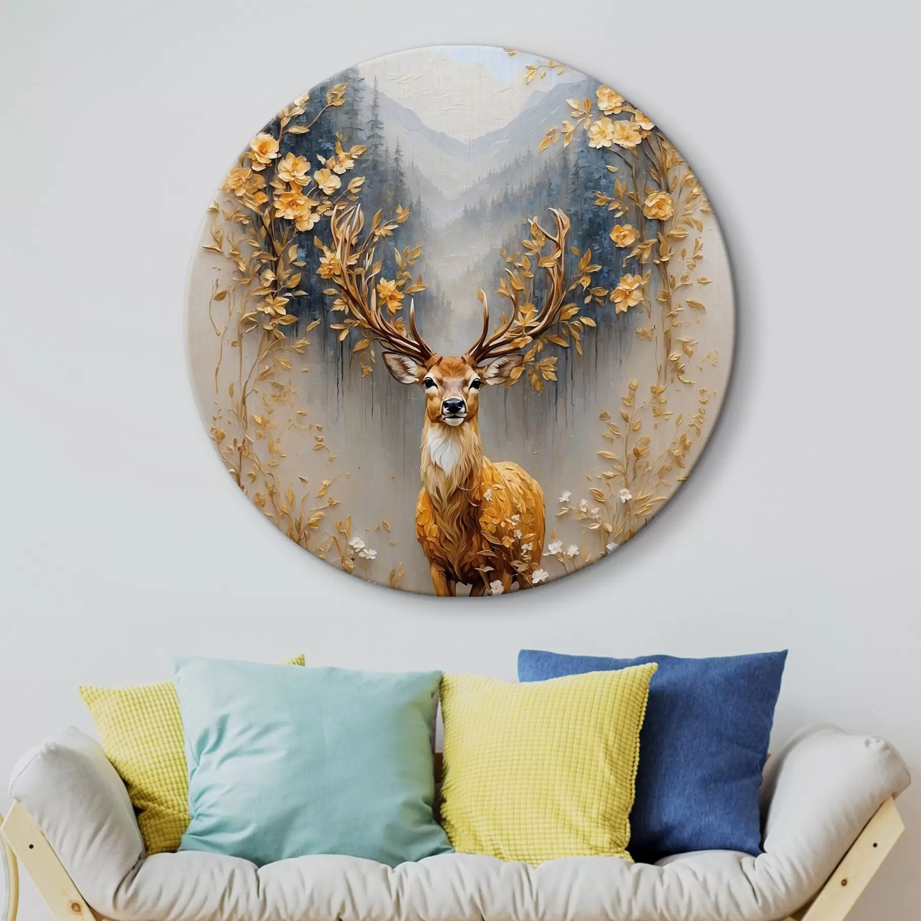 Glezna Briedis ar lieliem ragiem uz meža fona r42252