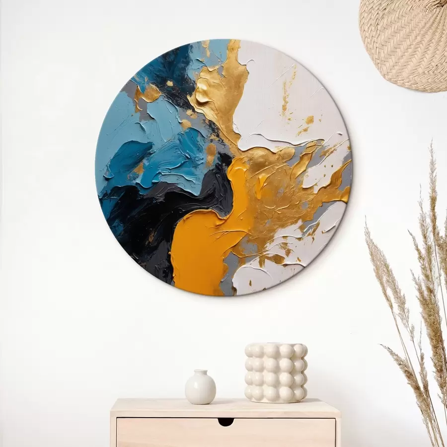 Glezna Abstraktā glezniecība ar zilu, baltu un dzeltenu krāsu r42254
