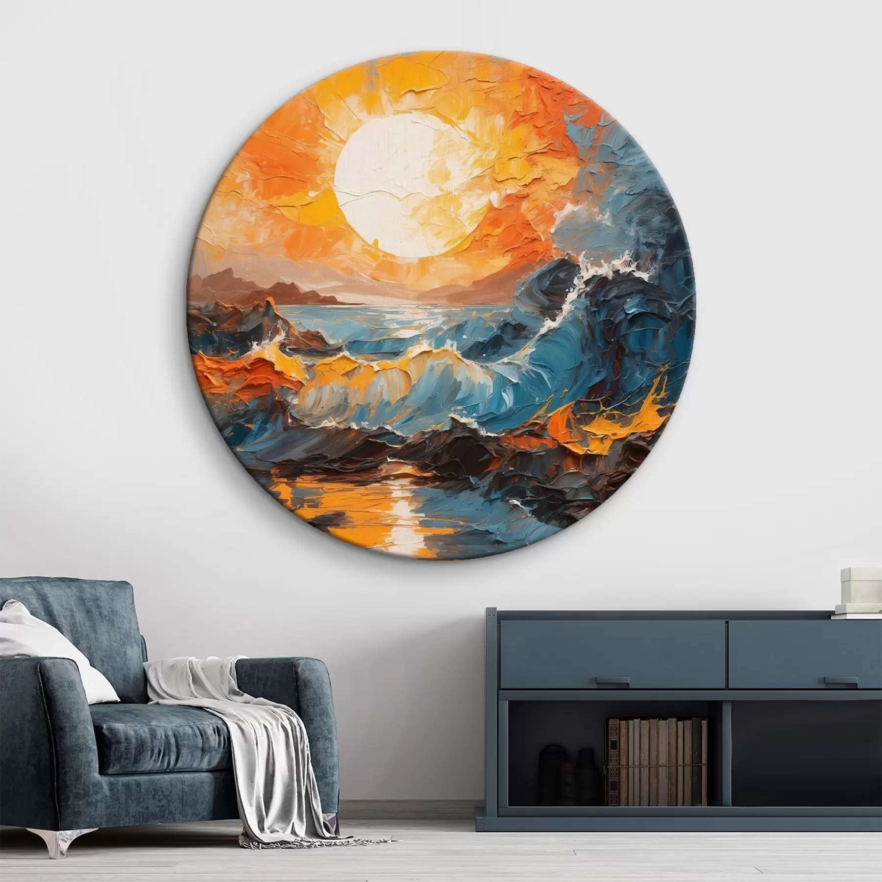 Glezna Vētraina jūra un saule eļļas gleznošanas stilā r42257