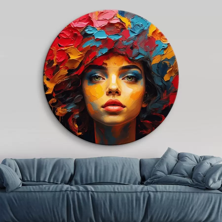 Glezna Meitene ar ziediem uz galvas eļļas gleznošanas stilā r42271