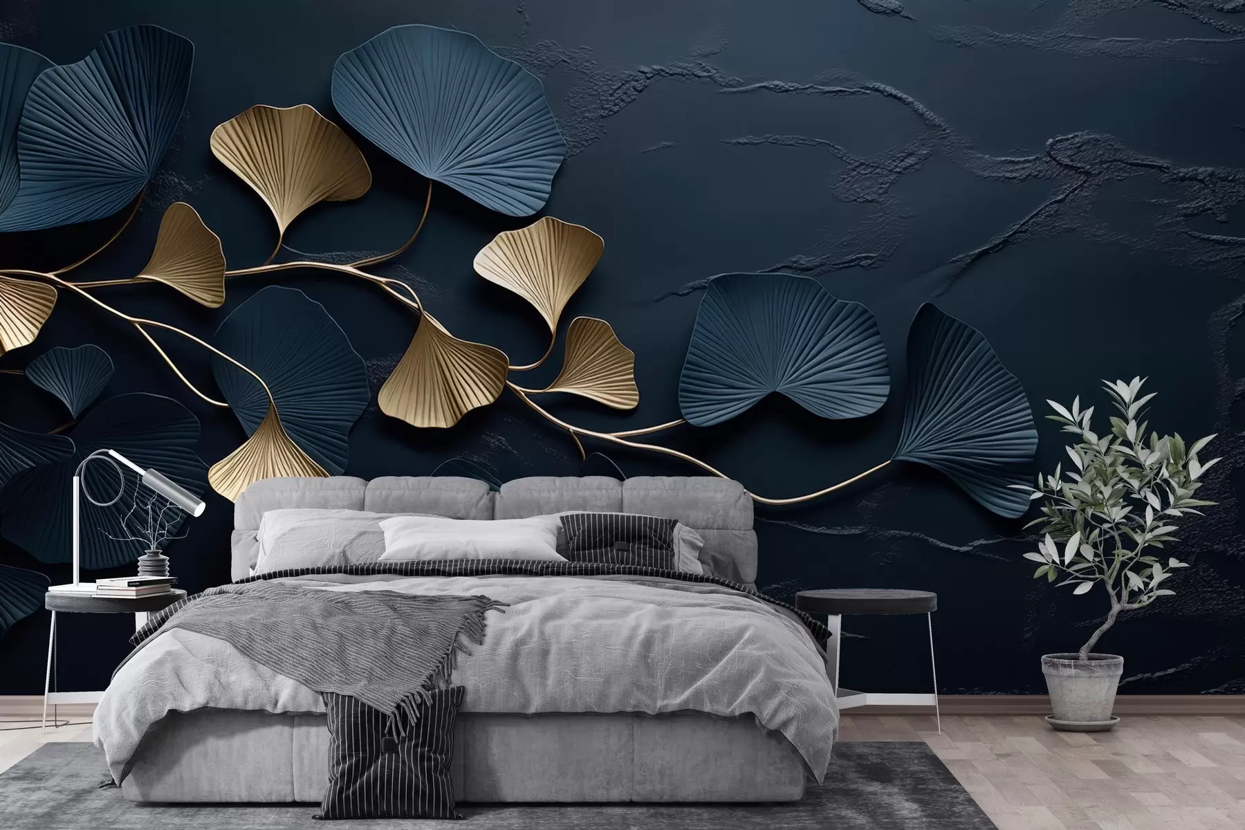 Fototapetes Apjoma zars ar lapām uz betona sienas w02841