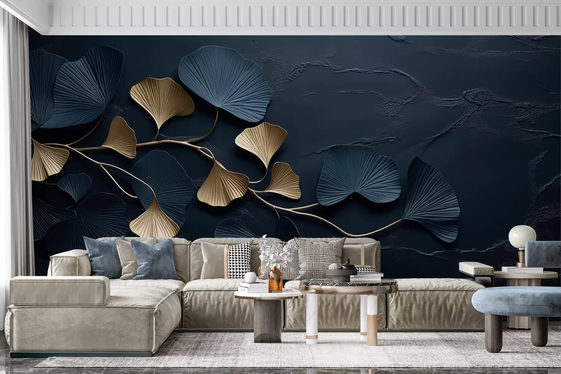 Fototapetes Apjoma zars ar lapām uz betona sienas w02841