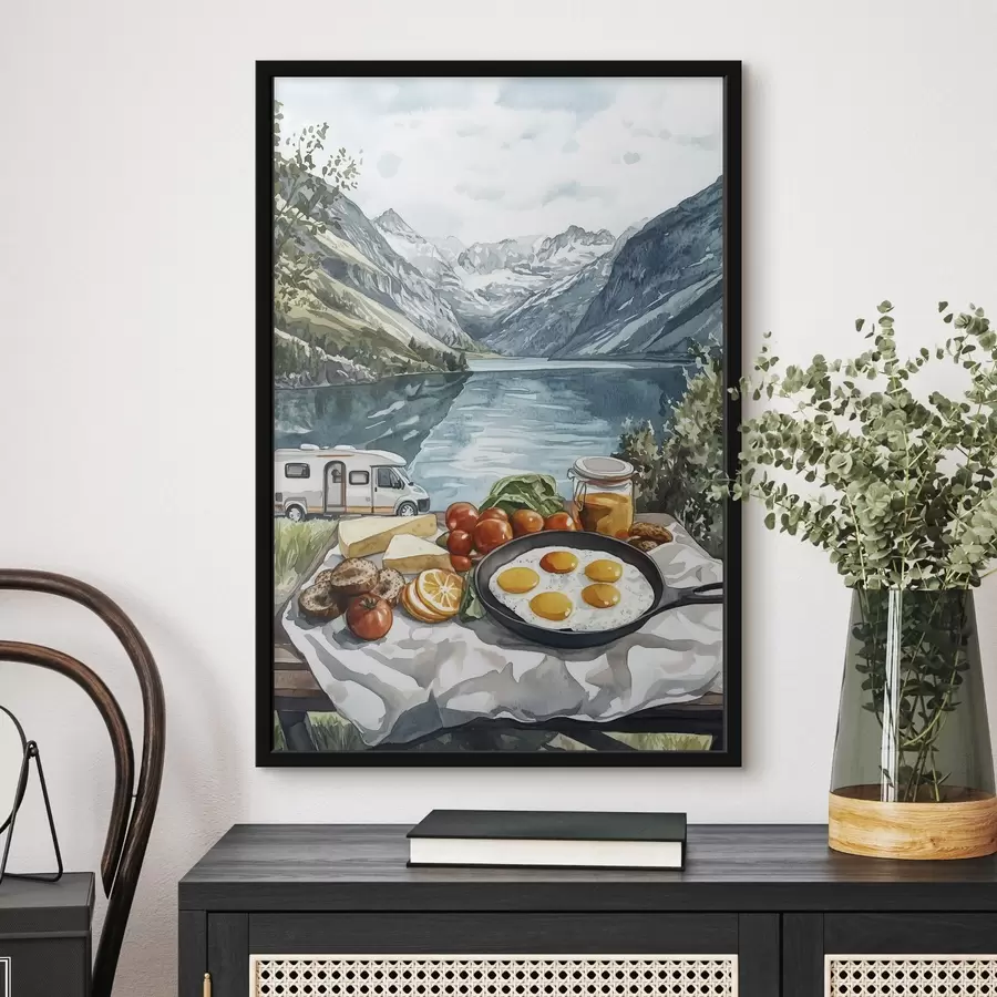 Fototapetes Ceļošana, dabas ainavas, akvareļu stilā, Norvēģija, brokastis, furgons f42431