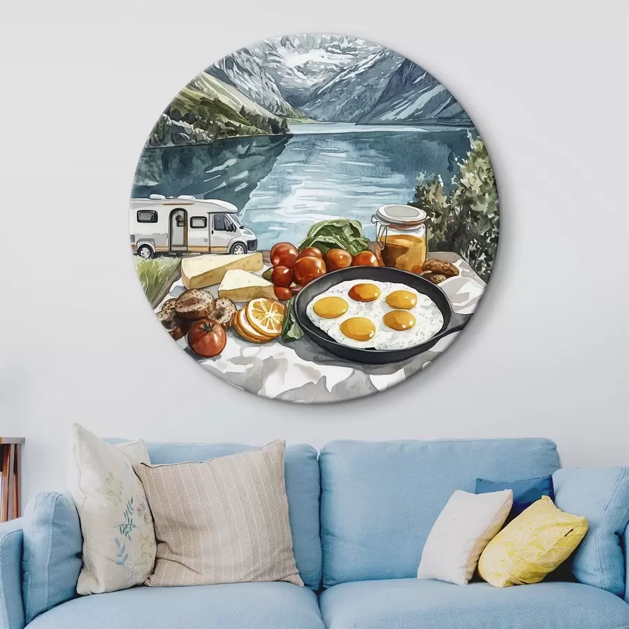 Glezna Ceļošana, dabas ainavas, akvareļu stilā, Norvēģija, brokastis, furgons r42431