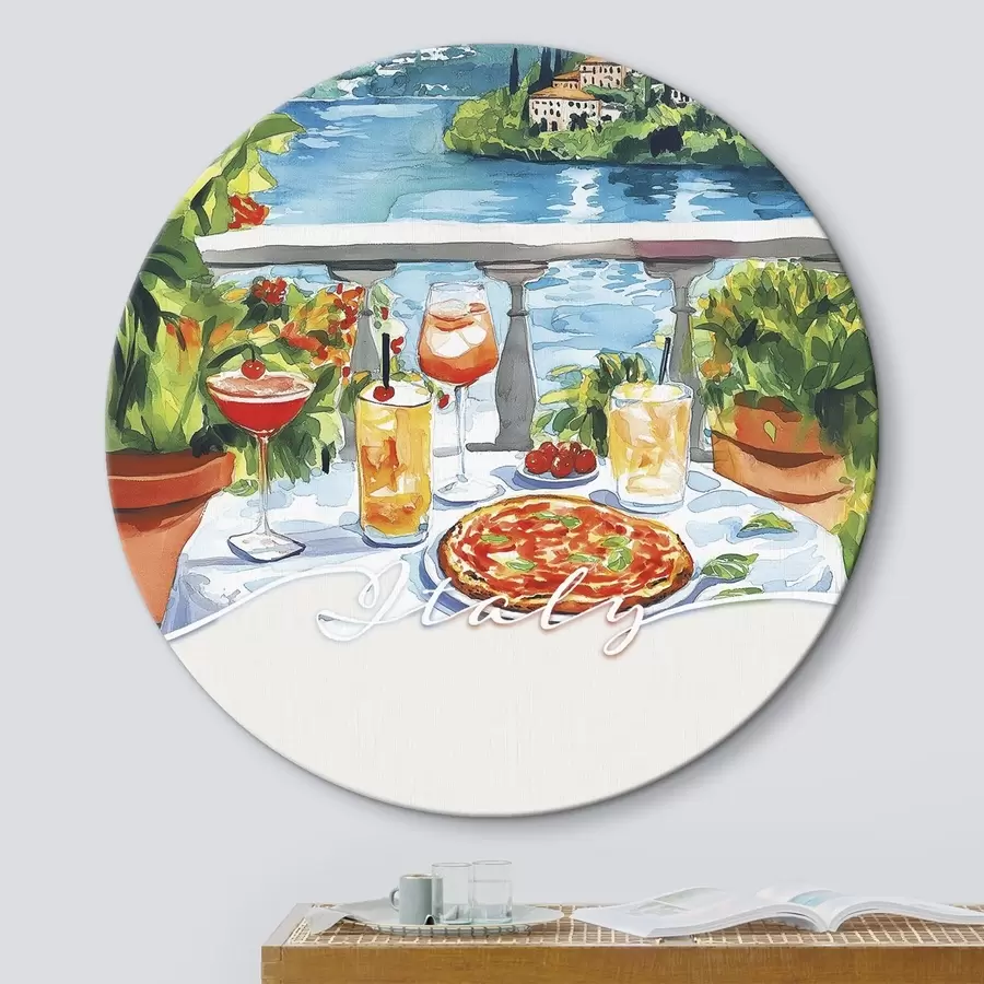 Glezna Itālija estētika, akvareļu stils, pica un kokteiļi, kalni r42434