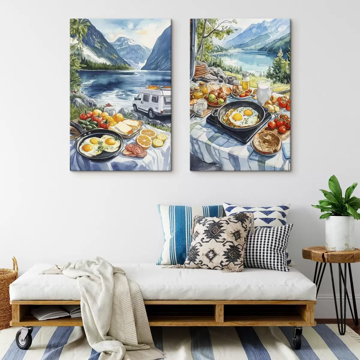 Glezna Brokastis dabā, ceļošana, āra dzīvesveids, akvareļu stils, Norvēģija m00404