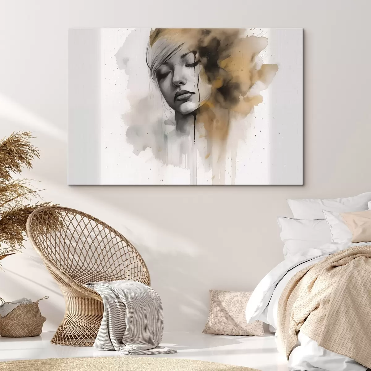 Glezna Meitenes portrets akvareļa tehnikā ar abstraktām ēnām s42474