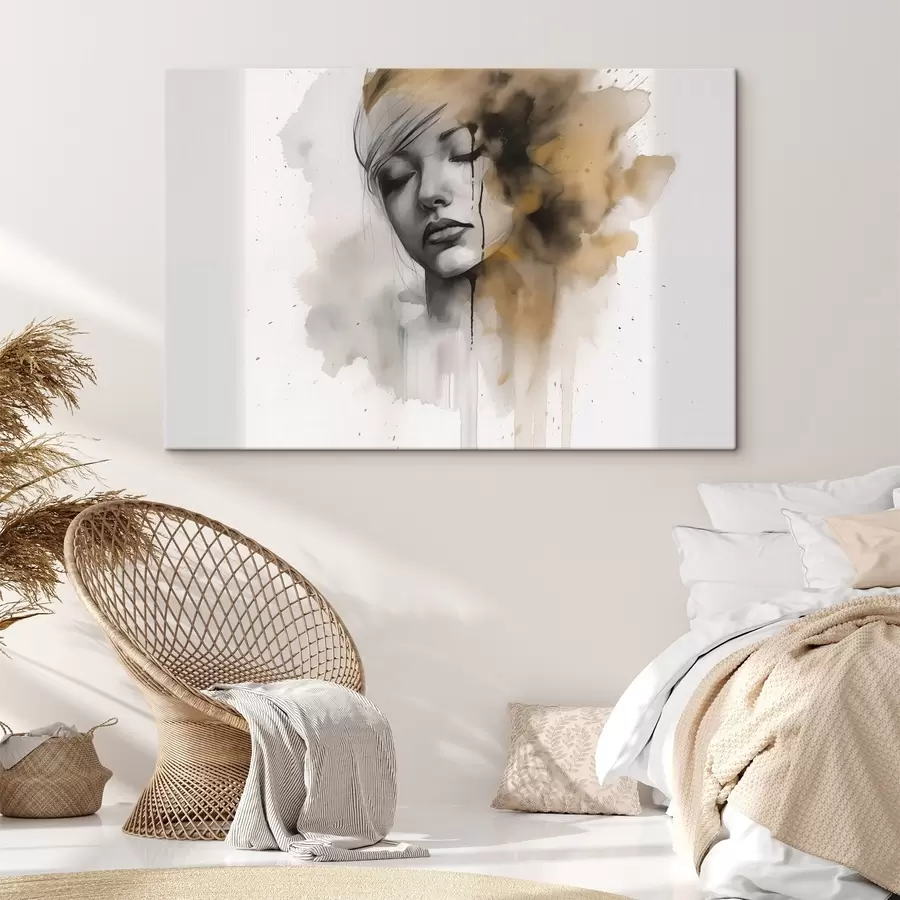 Glezna Meitenes portrets akvareļa tehnikā ar abstraktām ēnām s42474