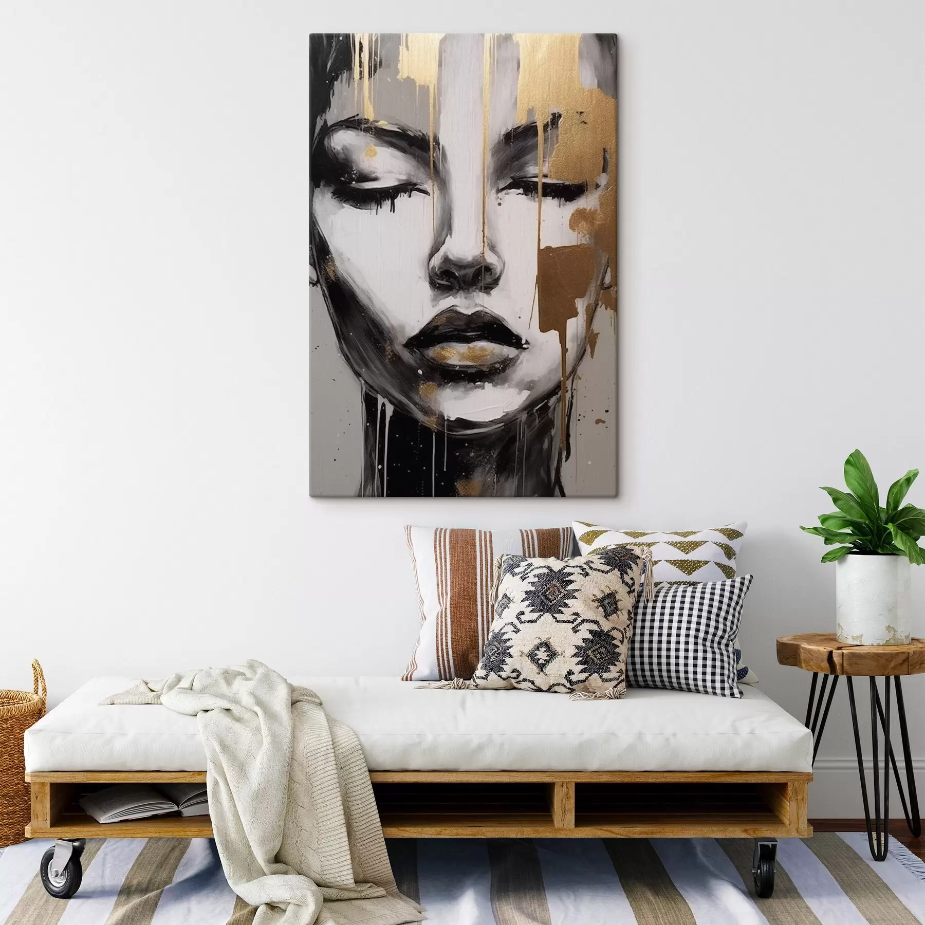 Glezna Melnbalts portrets ar abstraktiem elementiem s42481