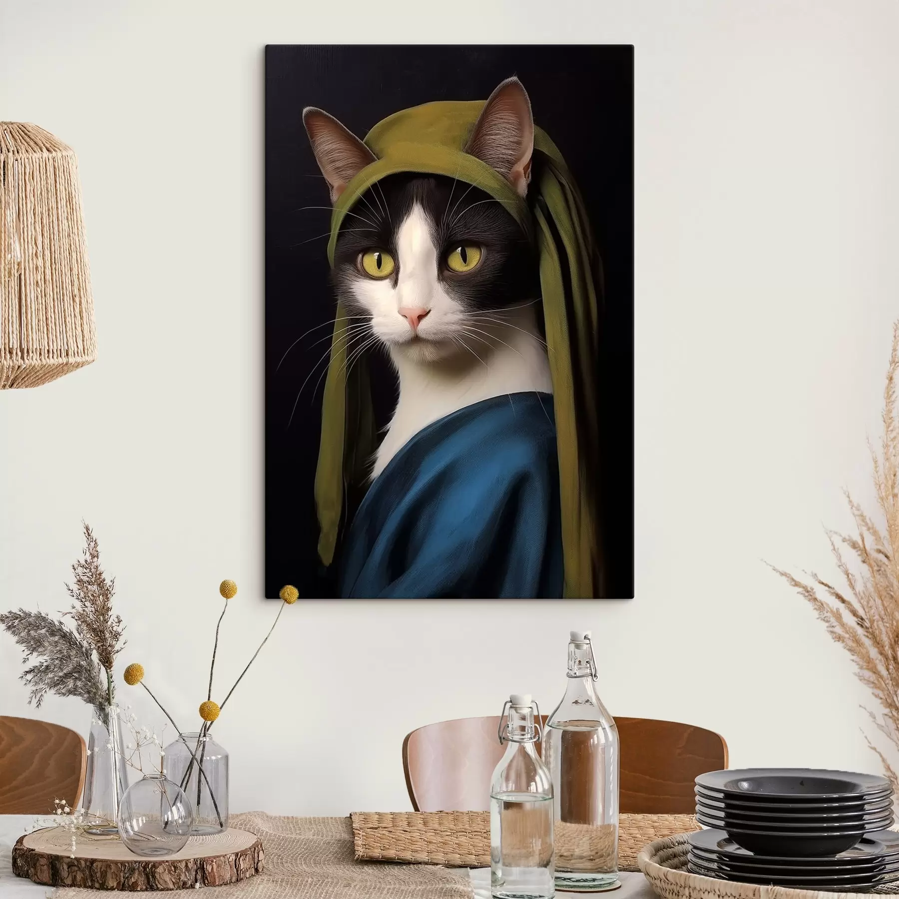 Fototapetes Kaķis portreta stilā ar pērļu auskaru s42486