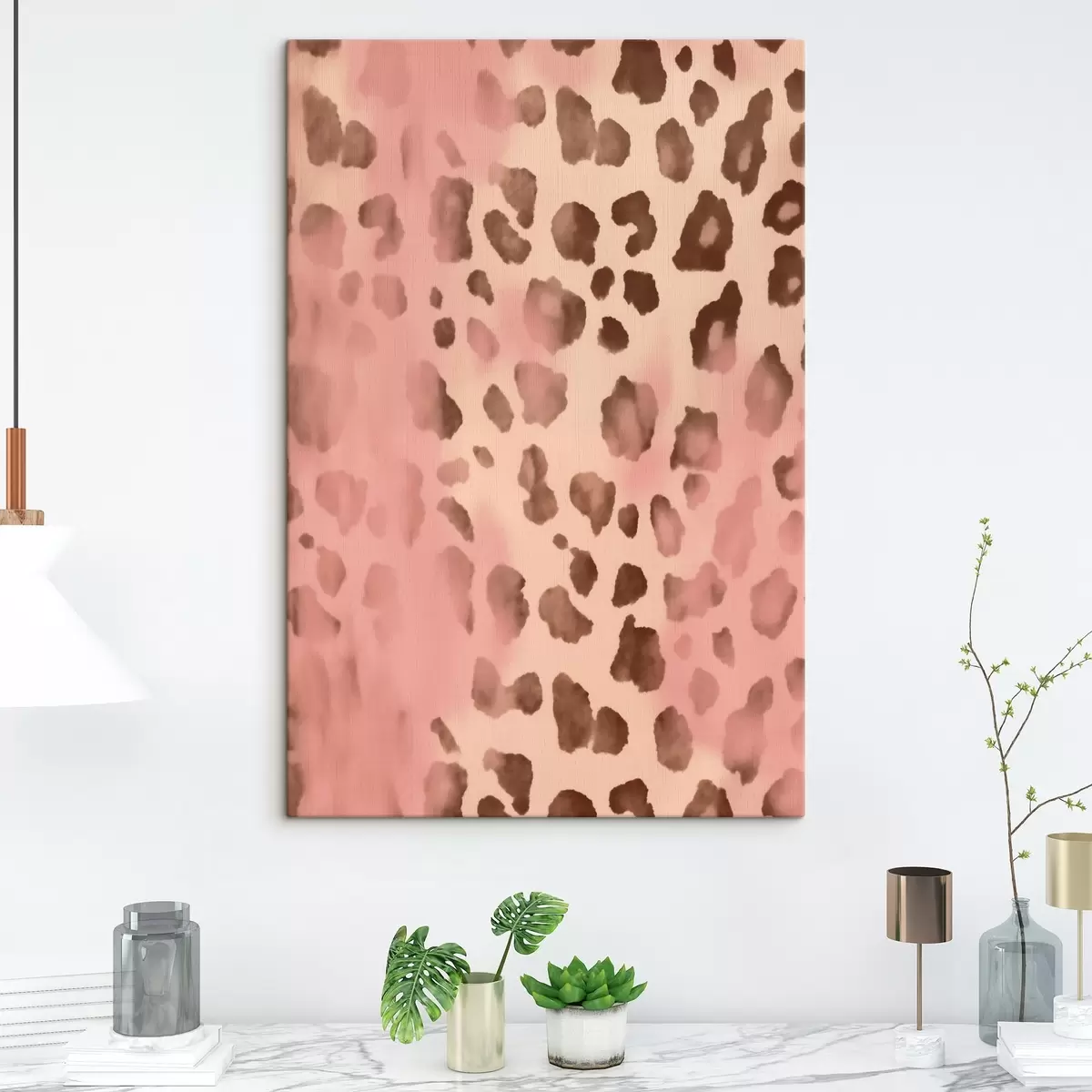 Glezna Abstraktais raksts ar leoparda apdruku uz rozā fona s42490