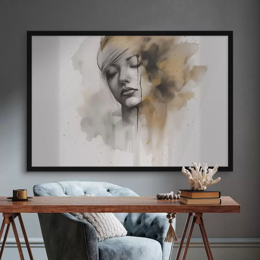 Fototapetes Meitenes portrets akvareļa tehnikā ar abstraktām ēnām f42474