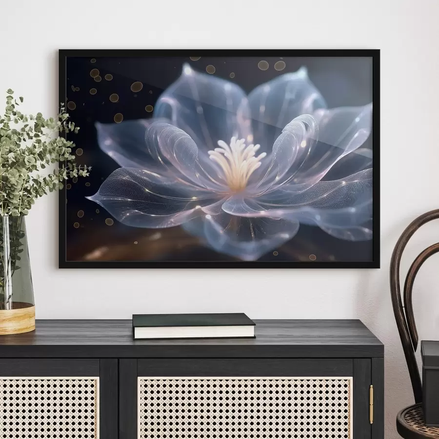 Fototapetes Gaišs zieds ar caurspīdīgām ziedlapiņām uz tumša fona f42488