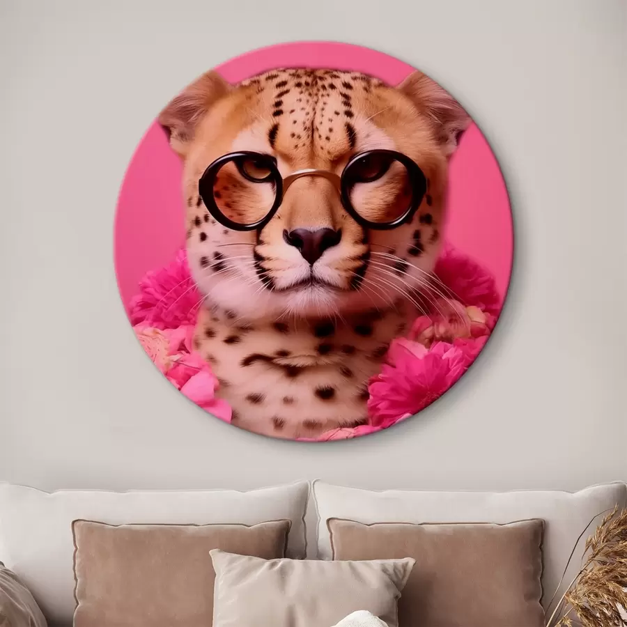 Glezna Gepards glāzēs ar ziedu virteni r42477