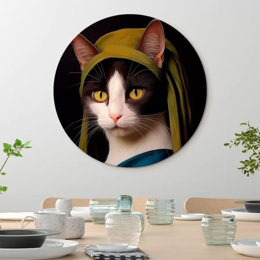 Glezna Kaķis portreta stilā ar pērļu auskaru r42486